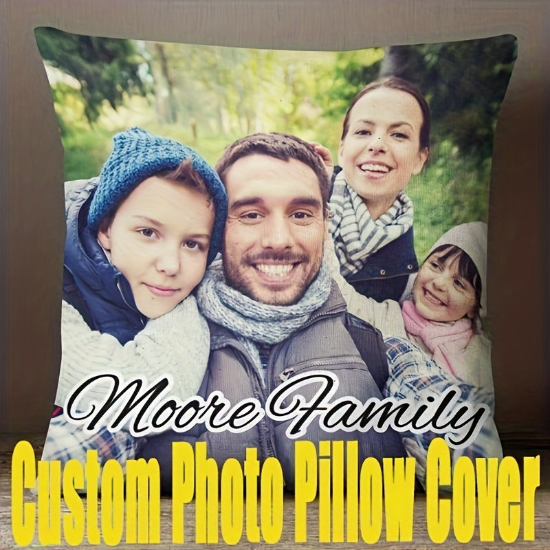 Single Custom Photo Pillowcase, 45.72x45.72 cm, made of Soft Short Plush with Single-Side Print. This personalized cushion cover features a Family or Couple picture and is made from Polyester Fiber. Perfect for sofa decor or as a Valentine's Day gift for