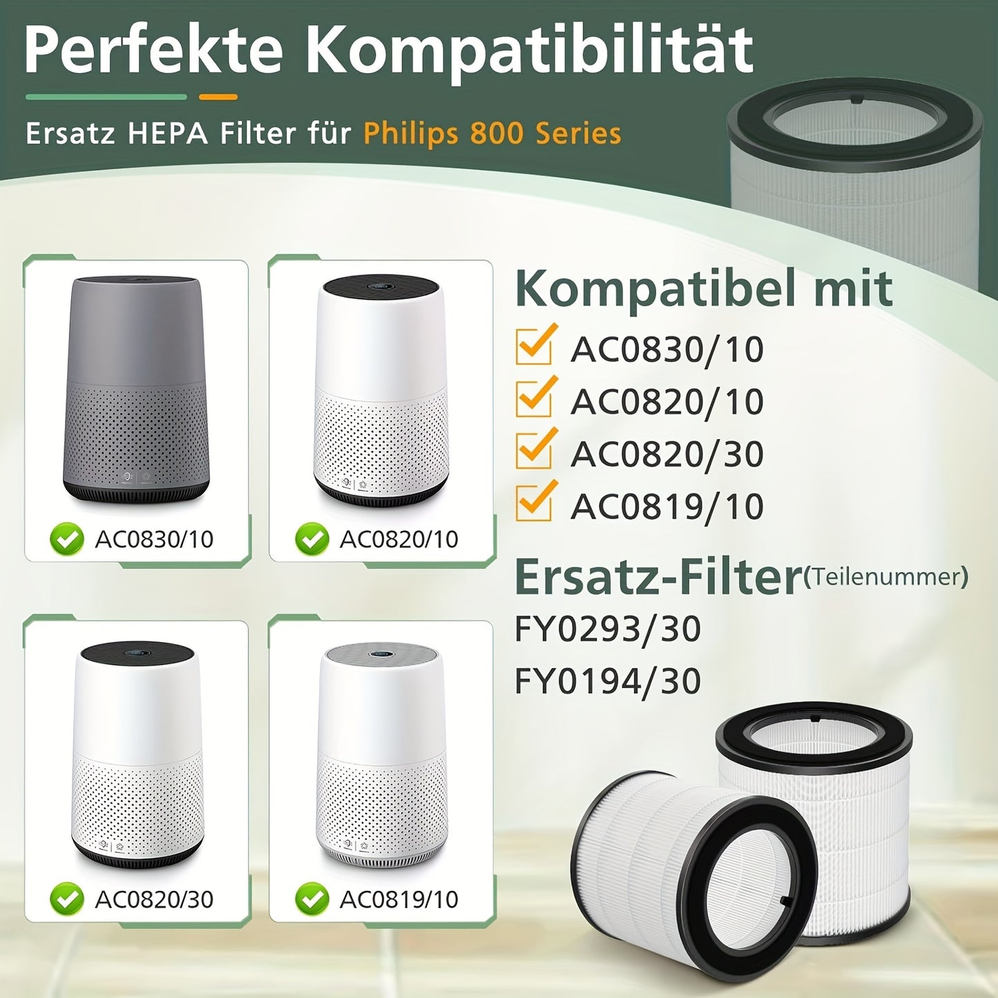 1 dona 3-in-1 faol uglerod filtri 800 seriyali havo tozalagichlari uchun, AC0830/10 AC0820/10 AC0820/30 AC0819/10 bilan mos keladi, tozalash vositalari