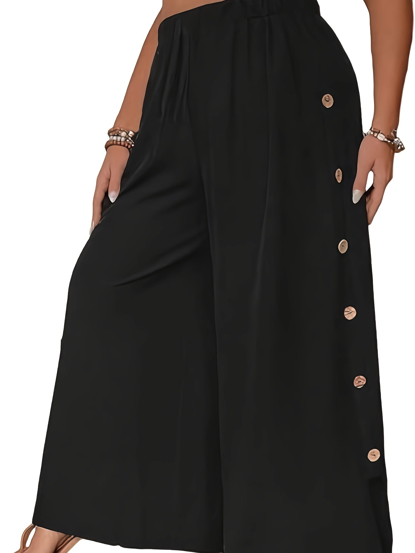 Polyester and Spandex Wide Leg Pants with Zipper Fly, Elegant Style, Machine Washable