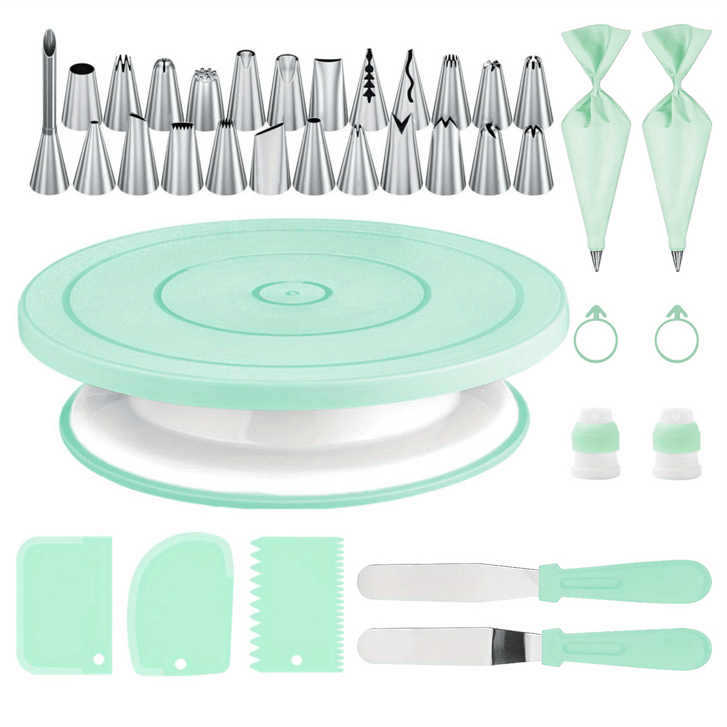 36-piece Stainless Steel Decorating Nozzle Cake Turntable Set with various tools for baking and decorating