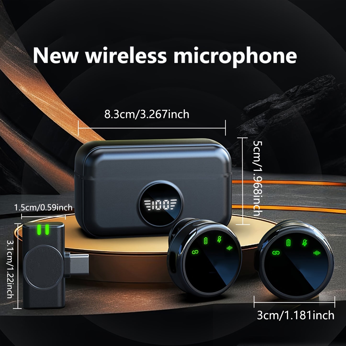 2 wireless lavalier microphones with charging case for smartphones, ideal for video recording, vlogging, and interviews.