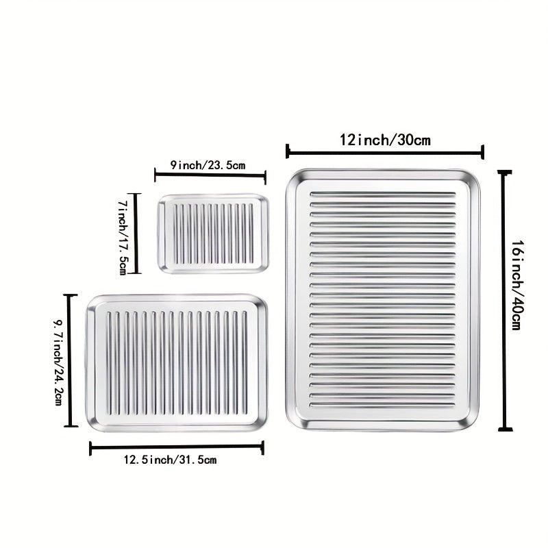 Прочный набор противней из нержавеющей стали с решеткой для охлаждения — безопасный, прочный и удобный для выпечки и барбекю — поставляется с решеткой, пригодной для использования в духовке, для удобства приготовления