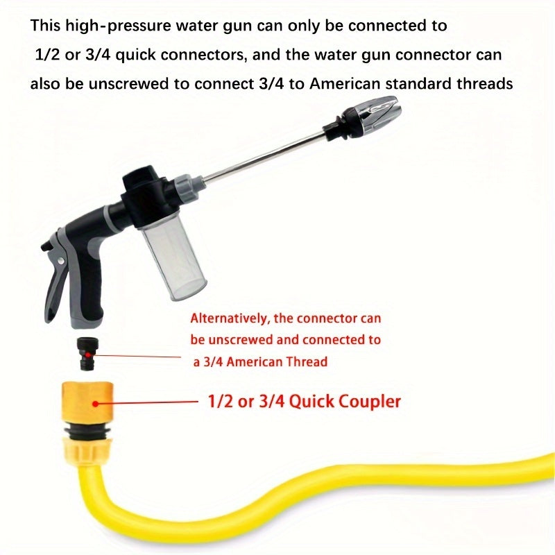 1pc High-Pressure Car Wash Spray Gun with Quick Connect Adapters, Ideal for Pets & Outdoor Cleaning, excluding 3/4" & 1/2" Hose Nozzles.