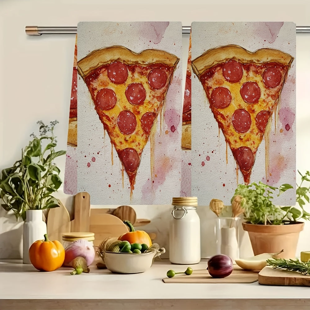 Get two ultra soft kitchen towels featuring a funny "Pizza Is My Valentine" design. These highly absorbent and machine washable dish hand towels measure 40.64x60.96 cm, making them perfect for Valentine's Day decor or everyday use.