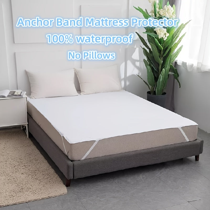 Premium White Waterproof Mattress Protector - Made with Breathable Polyester Jersey, Dust-Proof, Machine Washable with 4 Elastic Bands for a Secure Fit, Perfect for Bedroom and Guest Room Use.