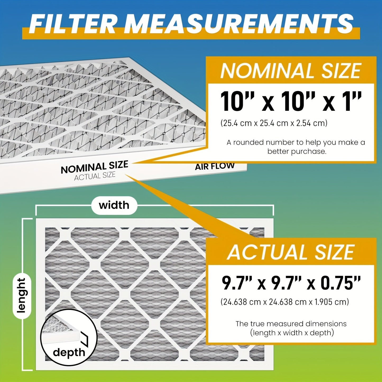 Six MERV8/MERV11/MERV13 Pleated Air Filters, 25.4x25.4 cm - Ideal for Air Conditioning and Furnace Systems, Safe for Homes with Pets, Provides High Efficiency Filtration