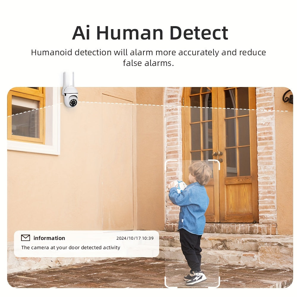 Wireless Outdoor Security Camera with 1080p HD Video, AI Human Detection, Motion Sensor Floodlight, Two-Way Audio, Night Vision, USB Power, Wi-Fi Connectivity. Ideal for Adults 18 and up.