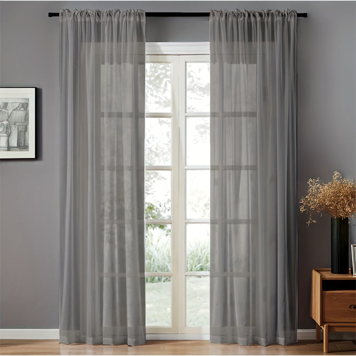 Pair of Sheer Voile Curtains with Rod Pocket for Kitchen, Bedroom, and Living Room Home Decor