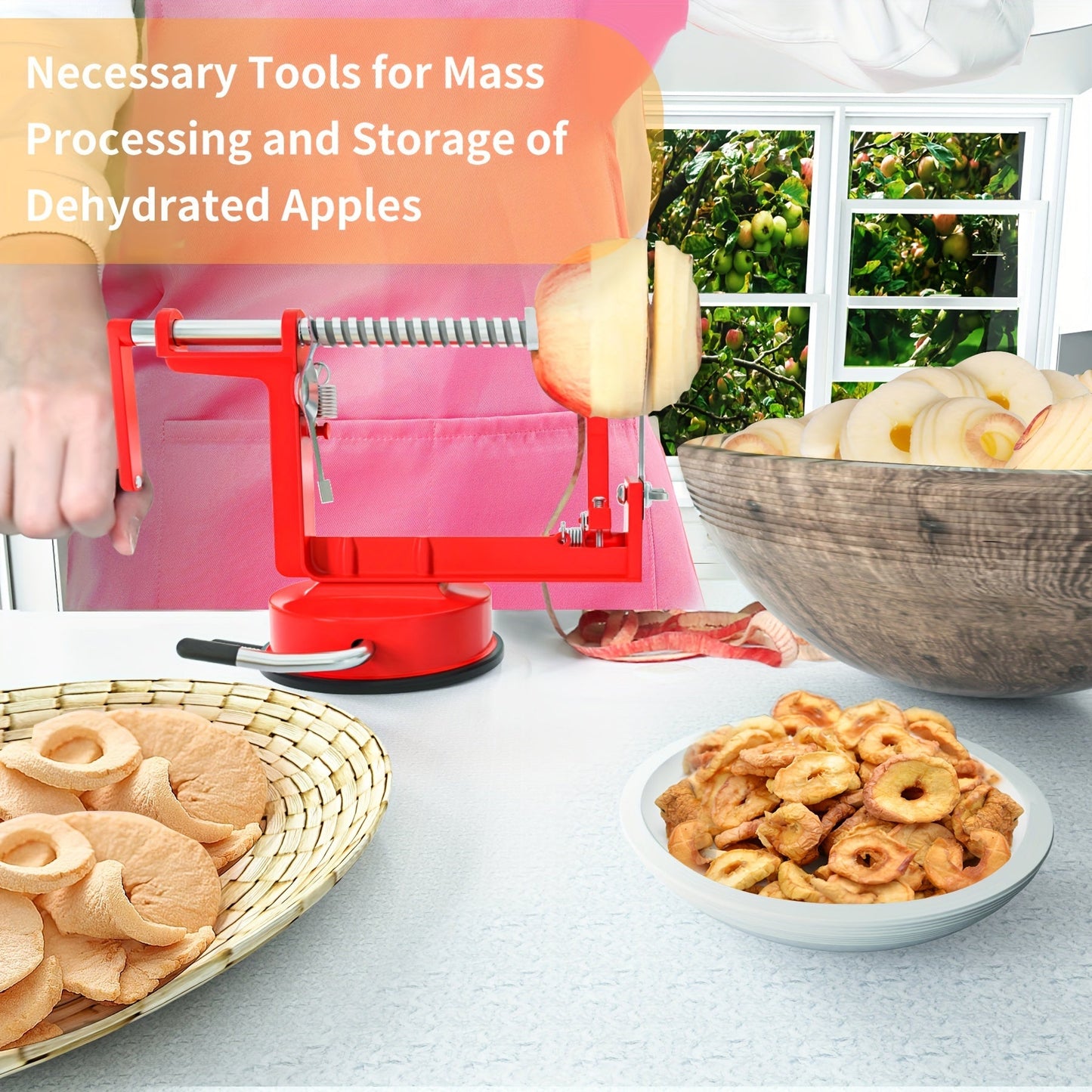 Ergonomic Stainless Steel Kitchen Gadget with Strong Suction Base for Peeling, Slicing, and Coring Apples, Pears, and Potatoes - 3-in-1 Functionality