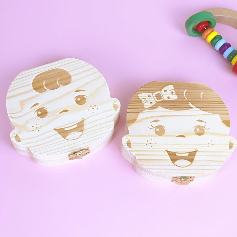 Youngsters Keepsake Box made of natural wood, complete with compartments for storing baby teeth and umbilical cords. A perfect way to preserve memories from a child's first years. Makes an ideal Christmas gift.