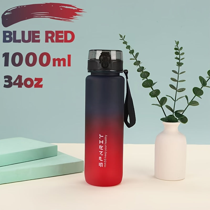 Gradient water bottle in 1000ml/750ml sizes, leak-proof BPA-free plastic for climbing, hand wash only. Ideal for home, office, outdoor activities, and as gifts for special occasions.