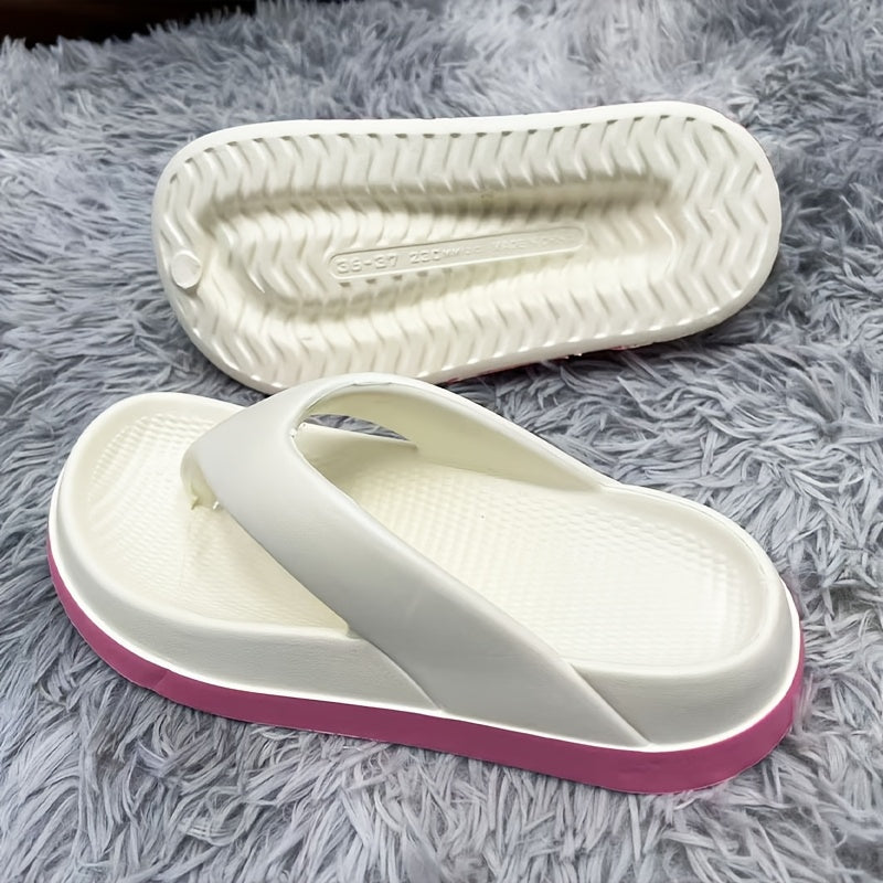 Summer 2024 Women's Casual Flip Flops with Mid Heel, Non-Slip Sole, Solid Color Indoor/Outdoor Slippers