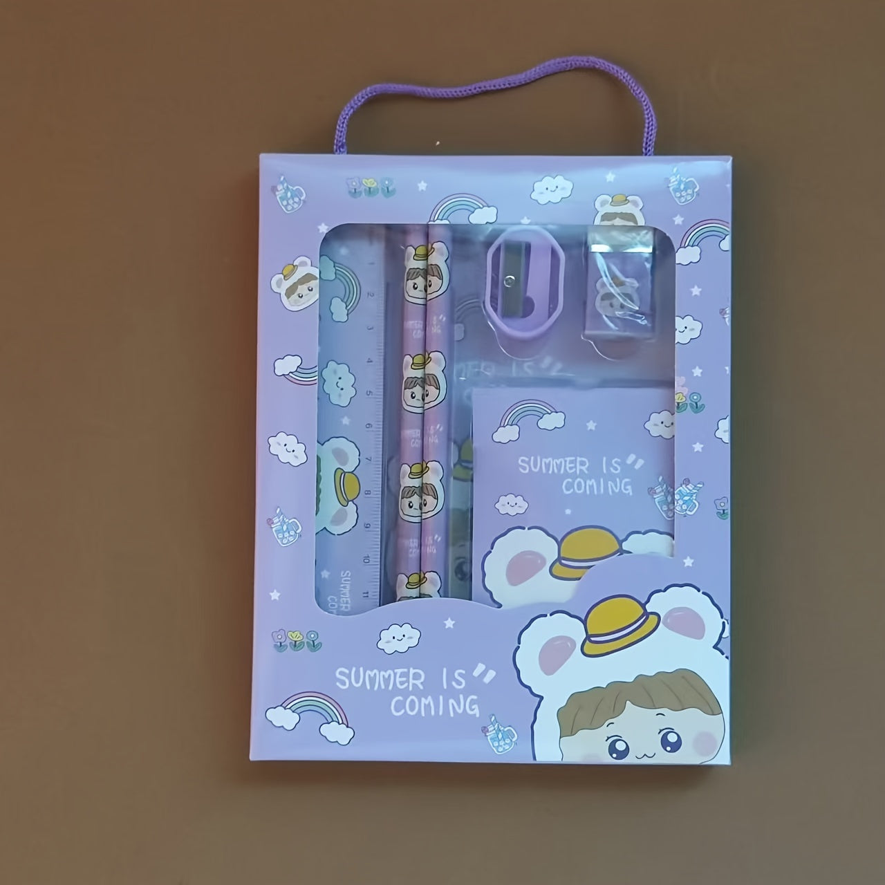 6-piece Cartoon Stationery Set with Wooden Pencil, Eraser, Ruler, Sharpener, and Tote Bag, Assorted Designs for Students and Gifts