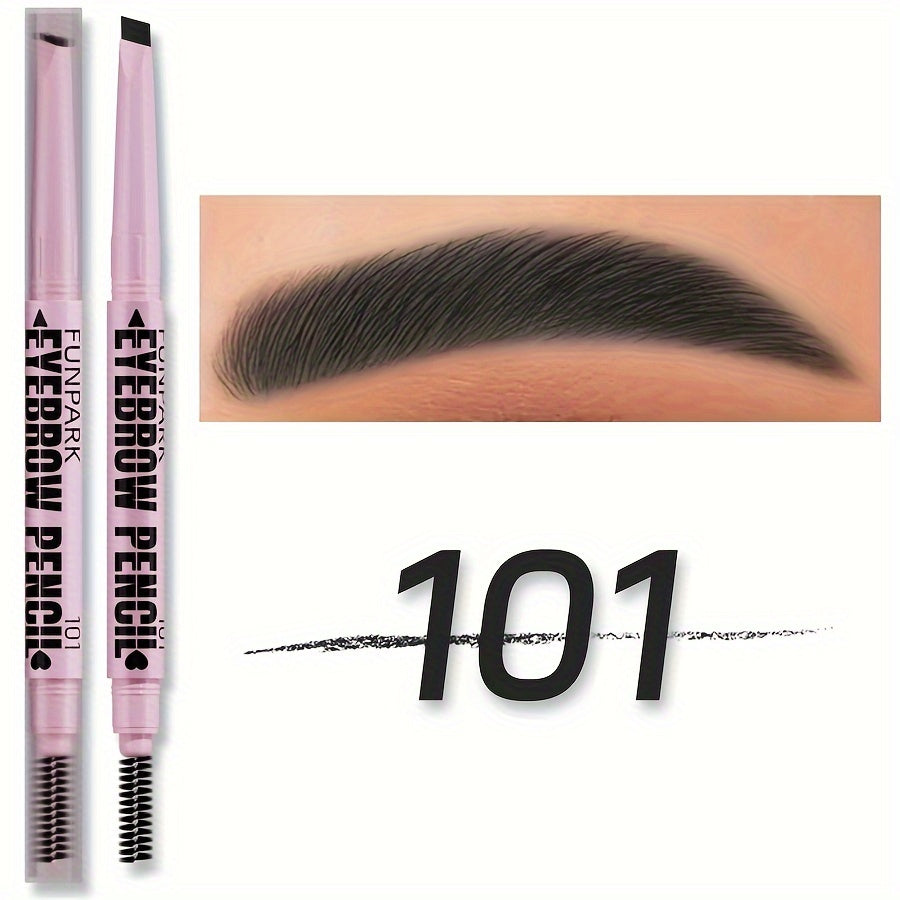 Double-ended automatic eyebrow pencil with long-lasting, waterproof formula in various shades, including dark brown, light brown, taupe, and black. Includes powder, dye, cream, and eyeliner.