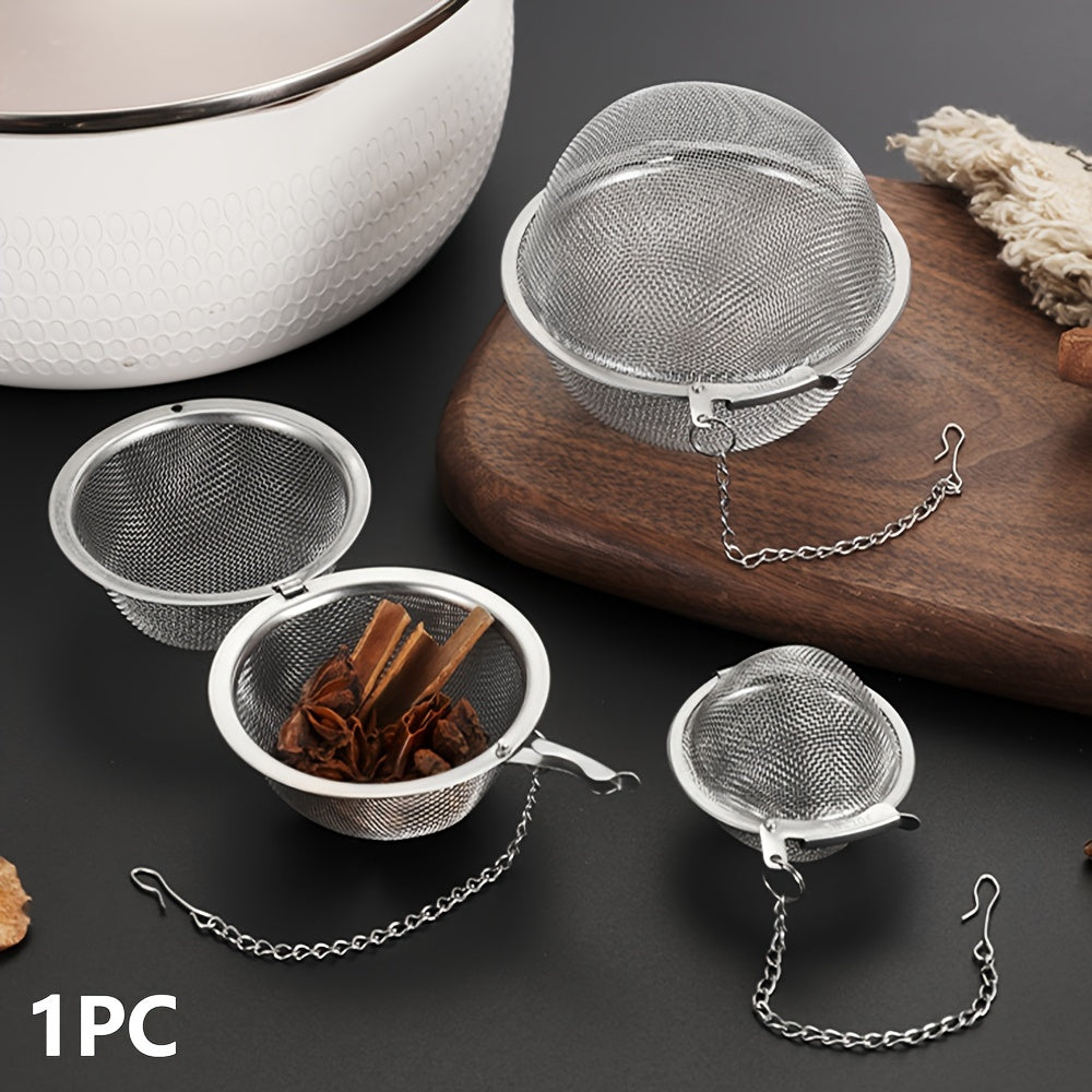 Set of stainless steel tea infusers - includes 1 creative seasoning ball, tea leaf strainer, and spice filter for brewing tea and cooking.