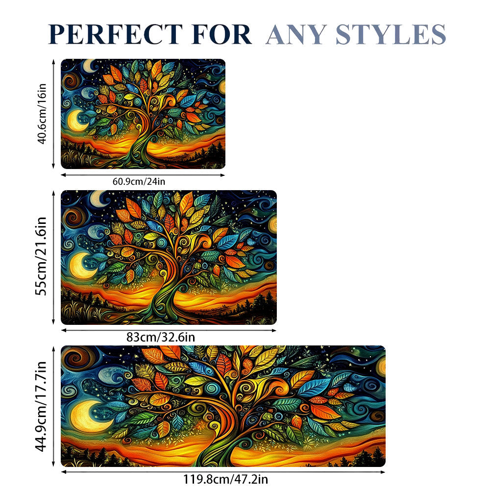 Kitchen Mat with Vibrant Abstract Tree Design - This 1pc mat is waterproof, anti-slip, and super absorbent, made of polyester that is machine washable. Perfect for use in kitchens, corridors, home offices, sinks, laundry rooms, and on kitchen floors.