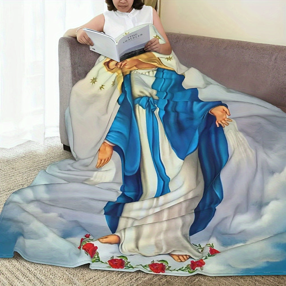 Virgin Mary Blanket - Our Lady Of Guadalupe Flannel Blanket, a Cozy and Fuzzy Gift for Mom. Perfect for Sofa, Couch, Bedding, or Living Room.