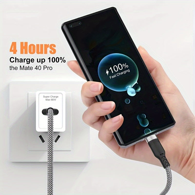 66W 6A Quick Charge USB-C Cable for Xiaomi, OPPO, Kindle, and Driving Recorders. Male to male, fabric flat cable with matte finish. Supports USB charging, data sync, and 50-80W power.