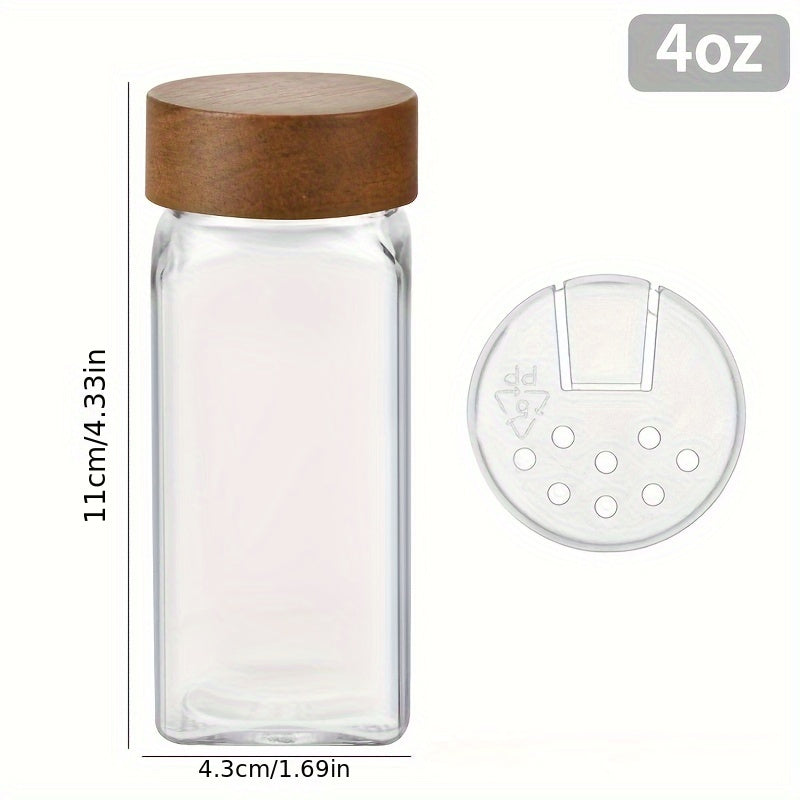 6/12 Glass Spice Jars with Wooden Lids, Aluminum Caps - Ideal for BBQs, Travel - Brand New