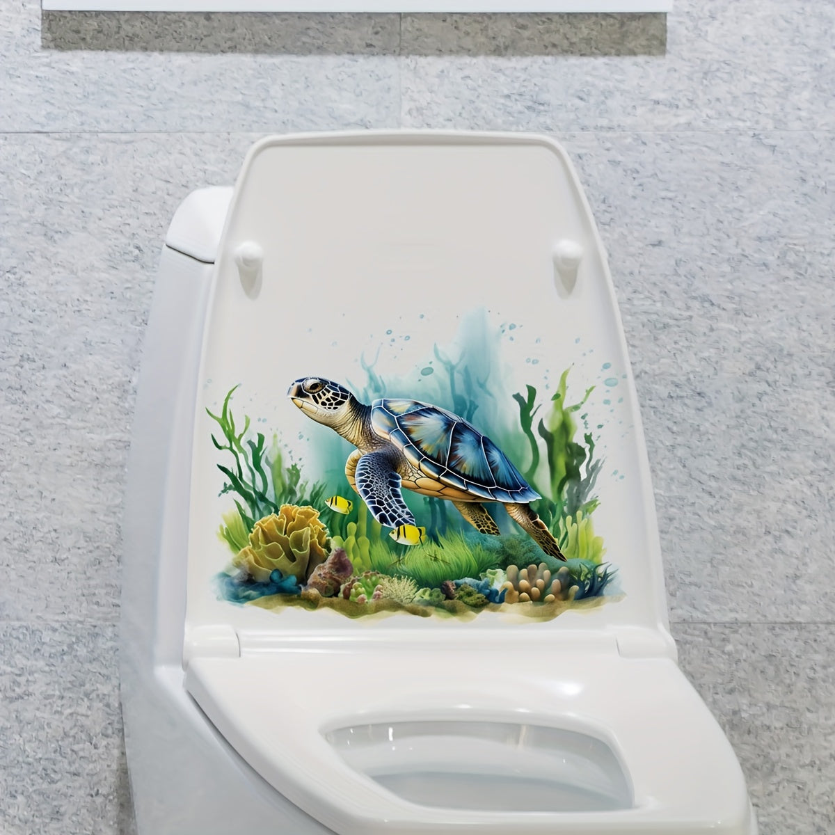 New Sea World Turtle Toilet Sticker for Bathroom Renovation, Removable Self-adhesive Decal for Aesthetic Home Decor