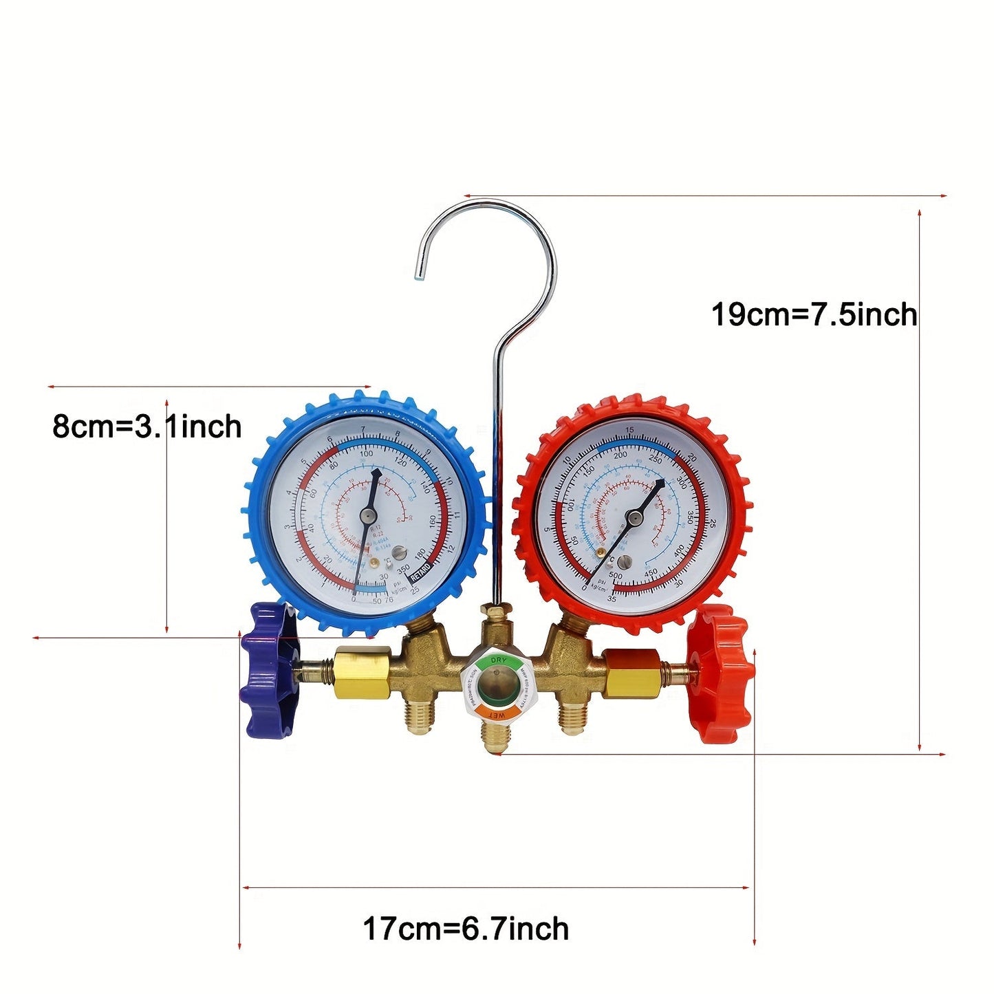 HVAC & Auto 3-Way AC Manifold Gauge Set - Refrigerant Charging Tool with Quick Couplers and Valve Core Kit - Works with R404A, R134A, R12, R22 refrigerants