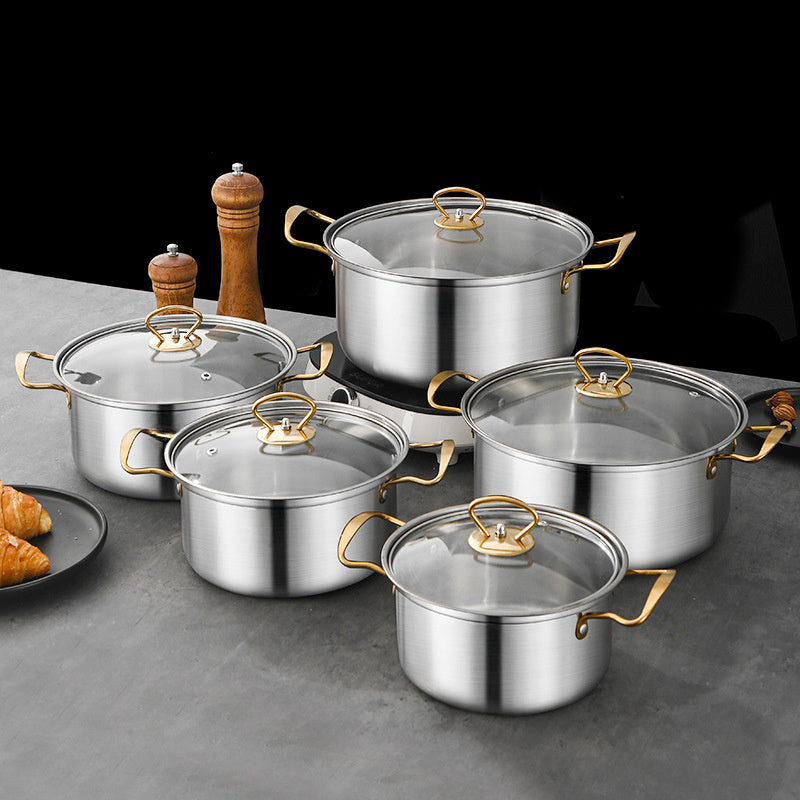 Set of 12 high-quality pots made of 400 stainless steel, suitable for use on induction cookers and gas stoves. This practical and durable pot set is perfect for any household and provides versatile cooking options.