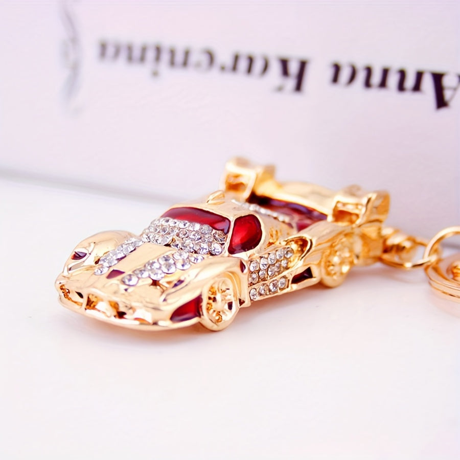 Stylish Rhinestone Sports Car Keychain - Durable Zinc Alloy Pendant, Ideal Gift for Him or Her