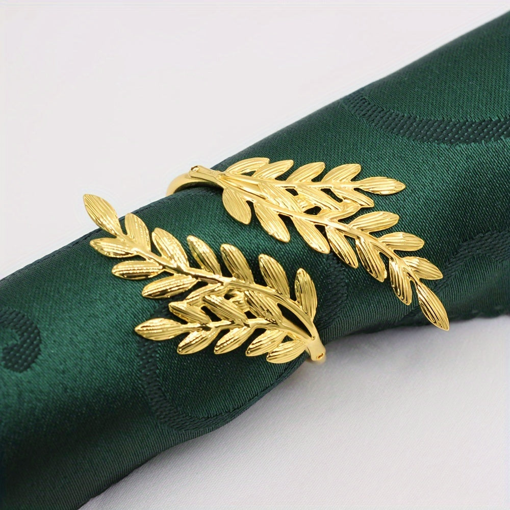 Set of 6 wheat ear design iron napkin rings, great for hotel wedding banquets. Golden plating, also available in silver.