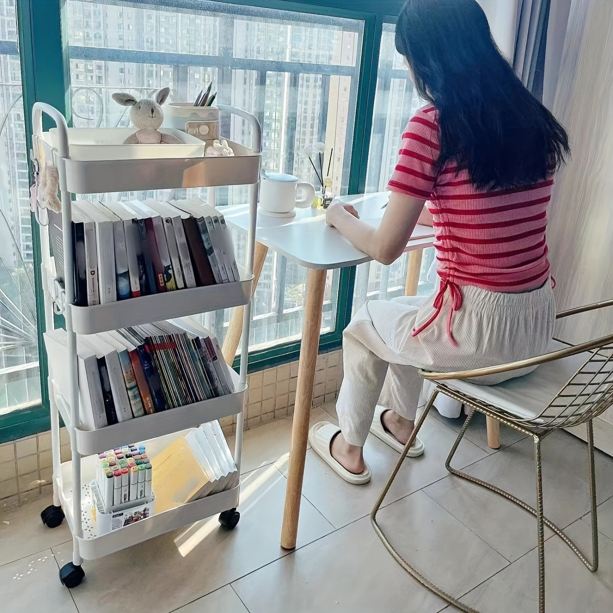 Multi-purpose Rolling Cart with Wheels - Ideal for Storing Snacks, Books & Essentials in Bedroom, Living Room, or Bathroom