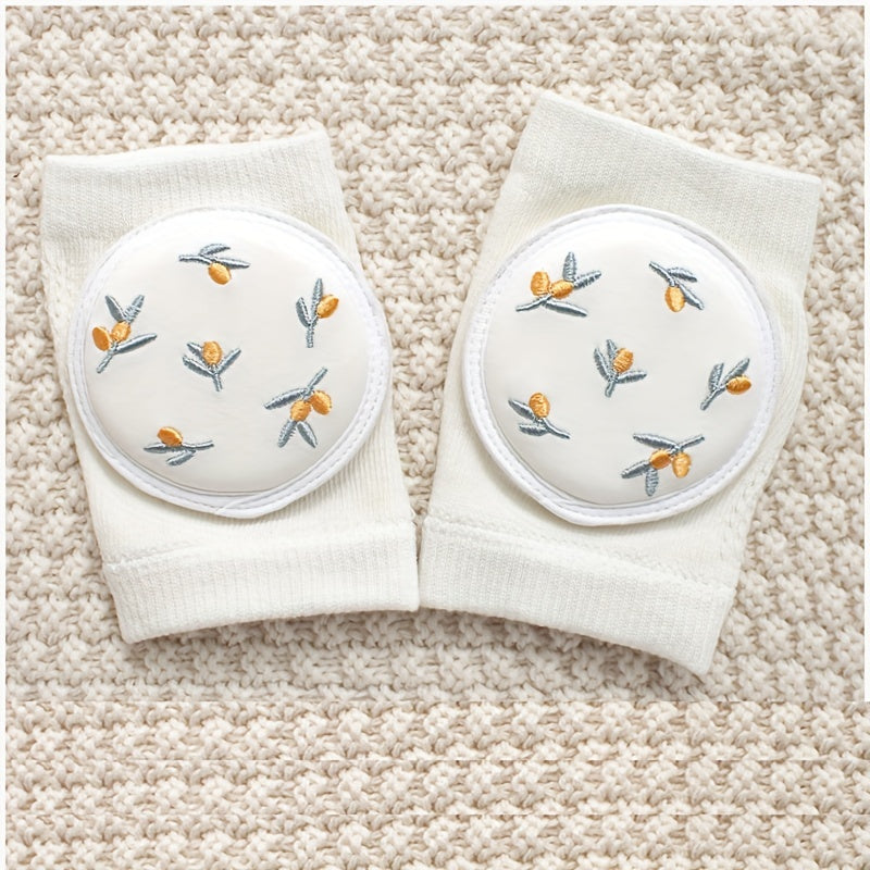 Knee pads with cartoon pattern, embroidered mesh protective pad for crawling, and elastic sponge elbow pads included.