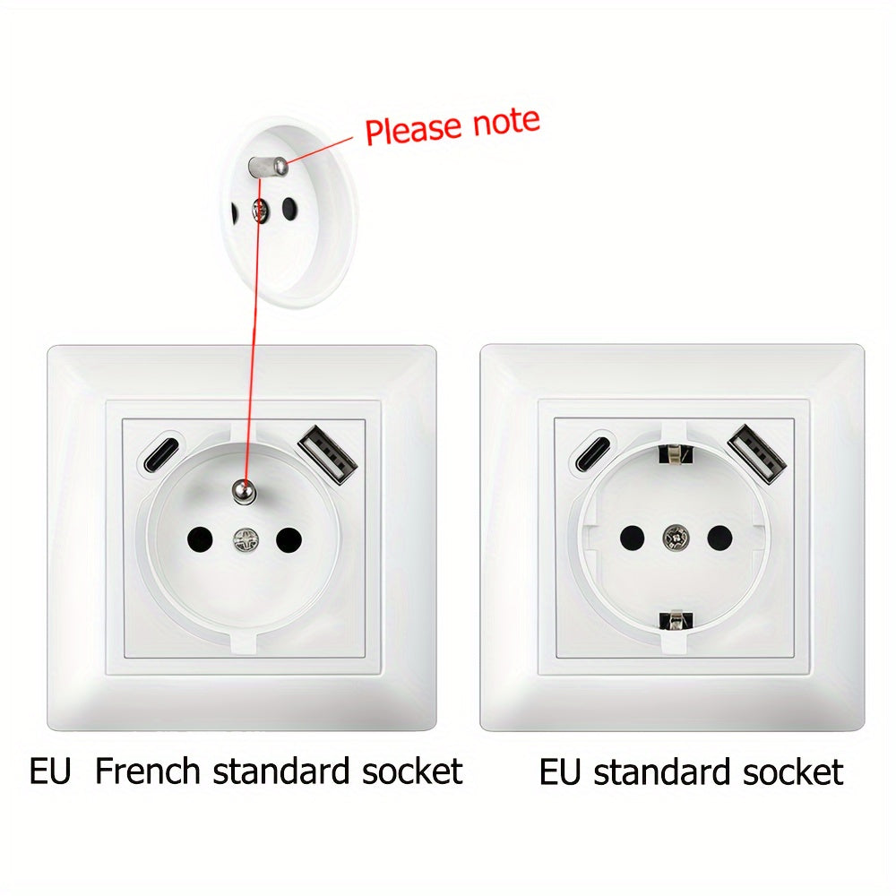 EU Type-C USB настенная розетка с огнестойкой панелью из ПК, стандартная розетка AC 110V-250V 16A, подходит для круглой коробки.