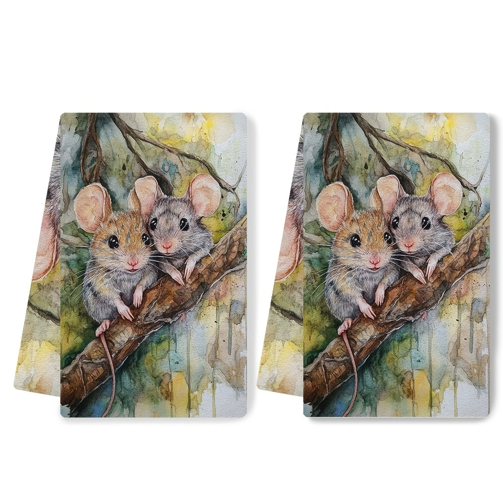 Set of 2 Ultra Soft Kitchen Towels featuring a Charming Mouse Couple Design - "You and Me, We Can Handle Anything" - Super Absorbent & Easy to Clean Dish Hand Towels, Size 40.64x60.96 cm - Perfect for Holiday Decorating and as Dish Towels