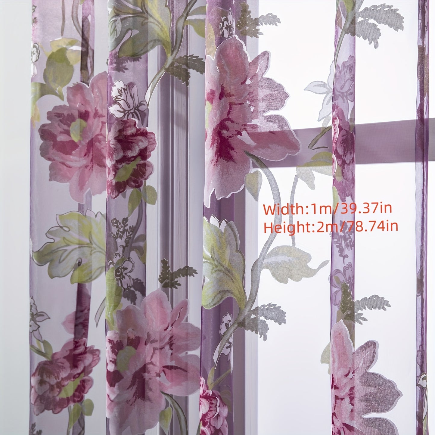 French Country Style Peony Floral Sheer Curtain - 100cm x 200cm Rod Pocket Window Treatment, machine washable for Bedroom & Living Room