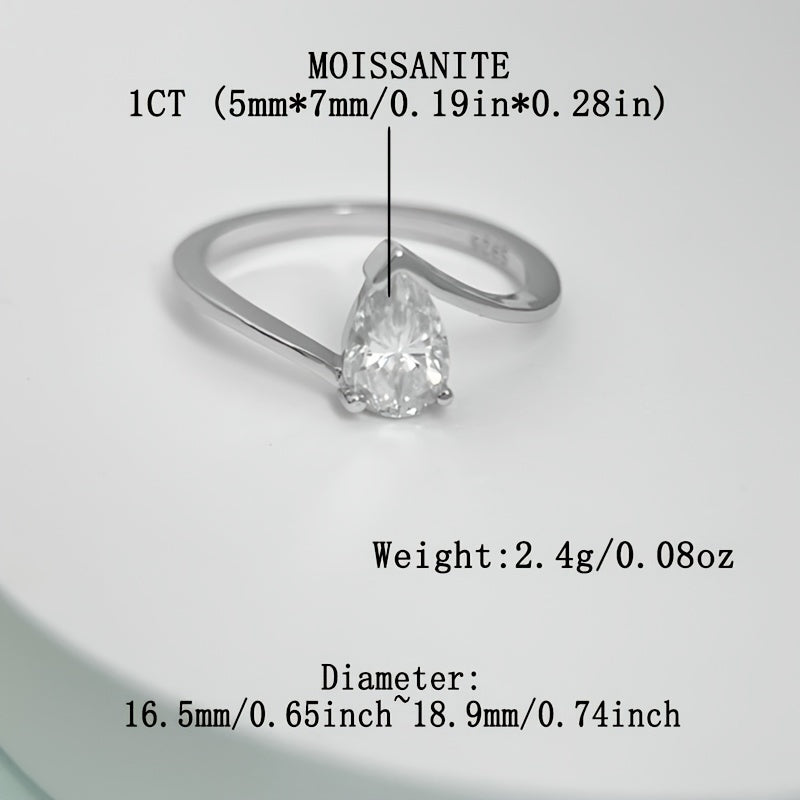 Elegant 925 Sterling Silver Moissanite Teardrop Ring with 1/2ct Pear-Shaped Stone, Featuring Hypoallergenic Twisted Arm Design. Perfect for Women's Engagement or Wedding Band, Ideal Anniversary Gift. Includes Gift Box from All Seasons Jewelry.