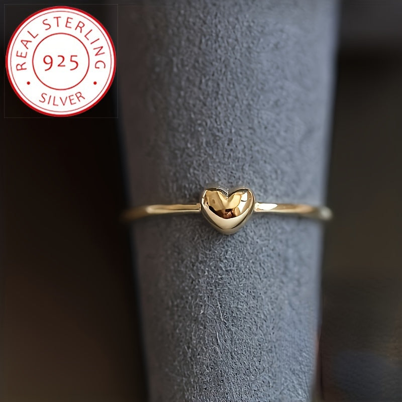 Golden Color Finger Ring Jewelry Decoration Daily Wear - 925 Silver Mini Love Heart Thin Band Ring Featuring Niche Design