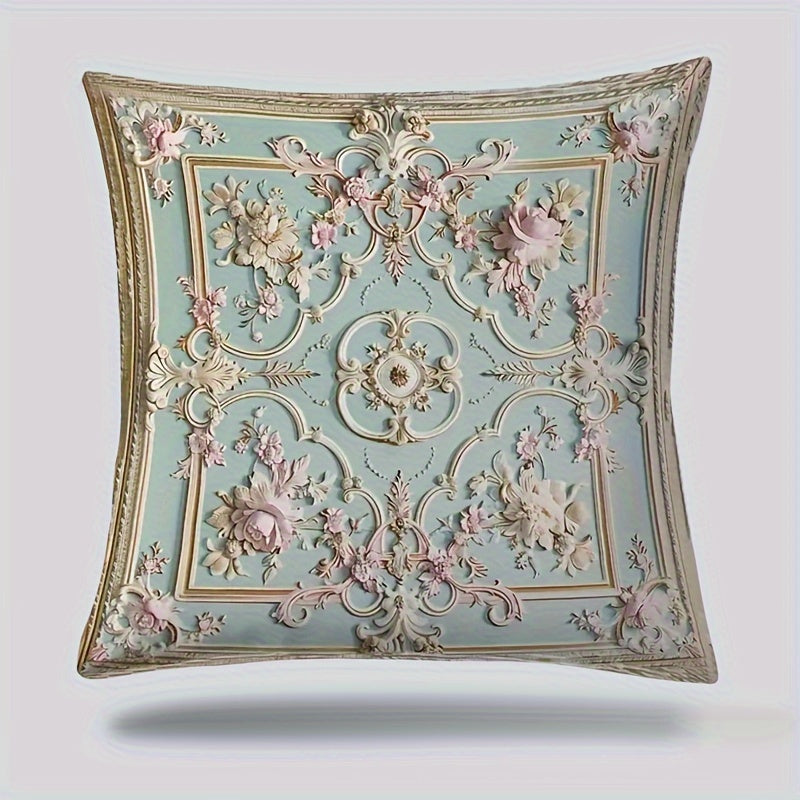 French-inspired floral throw pillow cover measuring 44.96x44.96 cm, crafted from soft polyester with a zip closure. This machine washable cover adds a touch of elegance to your living room or bedroom sofa. Insert not included. Ideal for versatile home