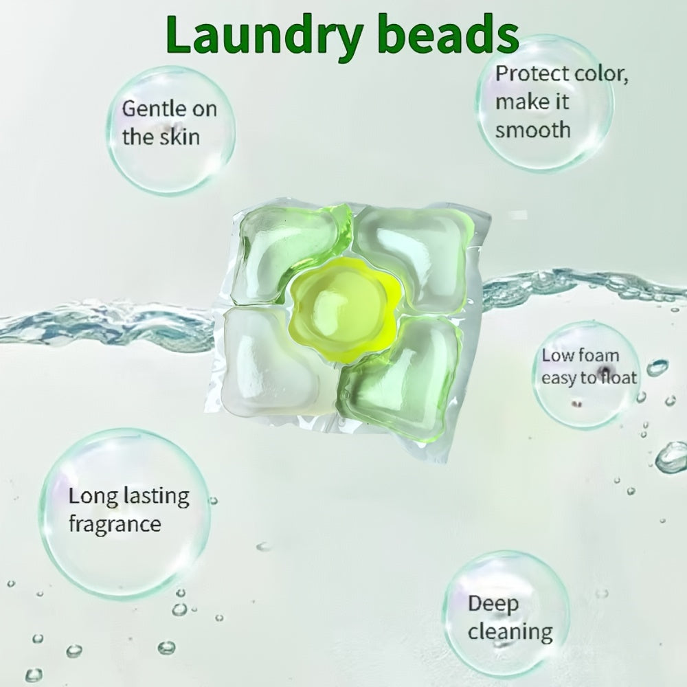 Camellia Fragrance Laundry Beads - 60 Pack. Enjoy long-lasting scent with 5-in-1 benefits: deep clean, softener, pH neutral, and fabric surface care. Made with liquid formula including sodium lauryl sulfate for effective cleaning. Perfect for home