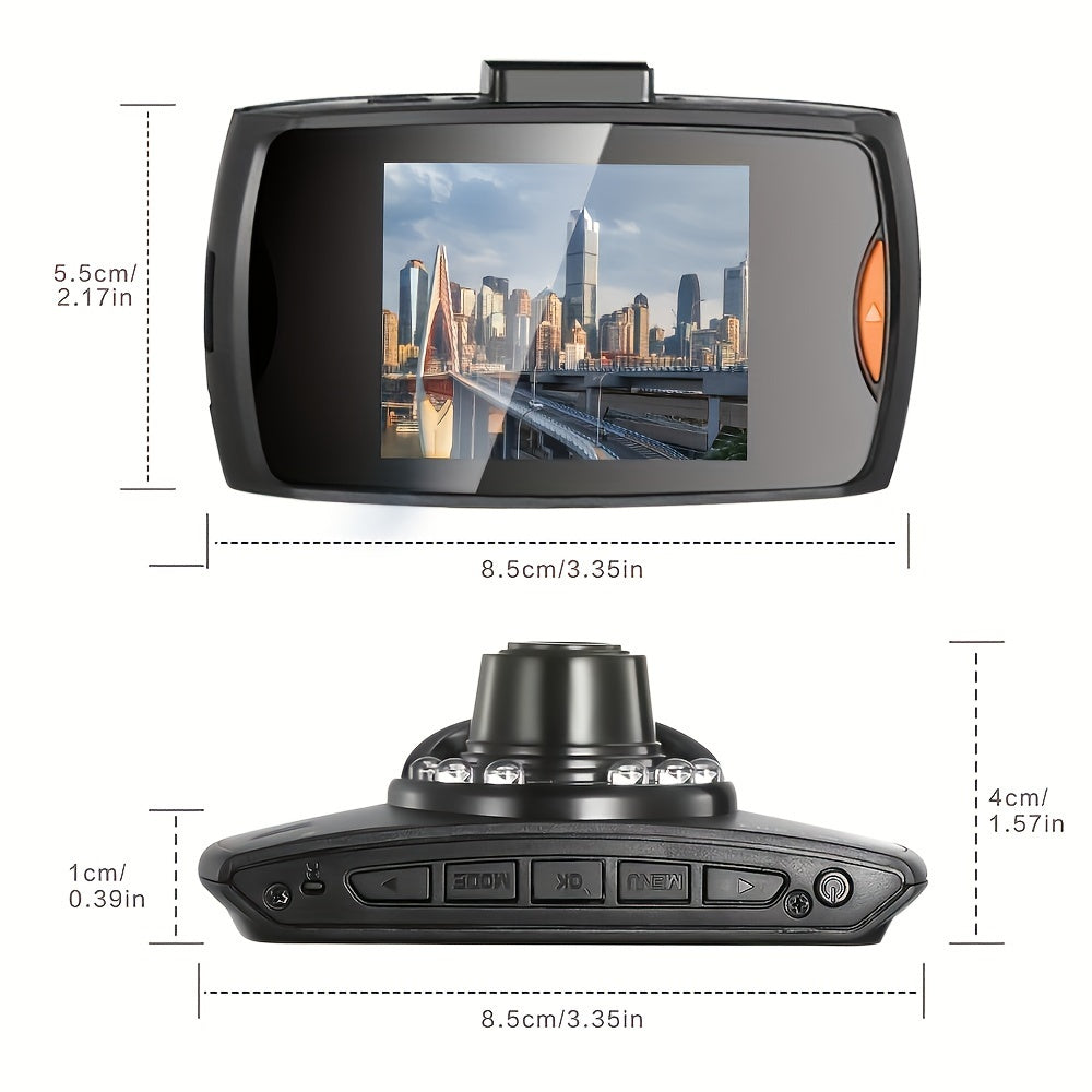 Compact HD dash cam with infrared night vision, loop recording, wide-angle lens, 6.1cm IPS screen, full HD 1080P, and suction cup mount, ideal for cars.