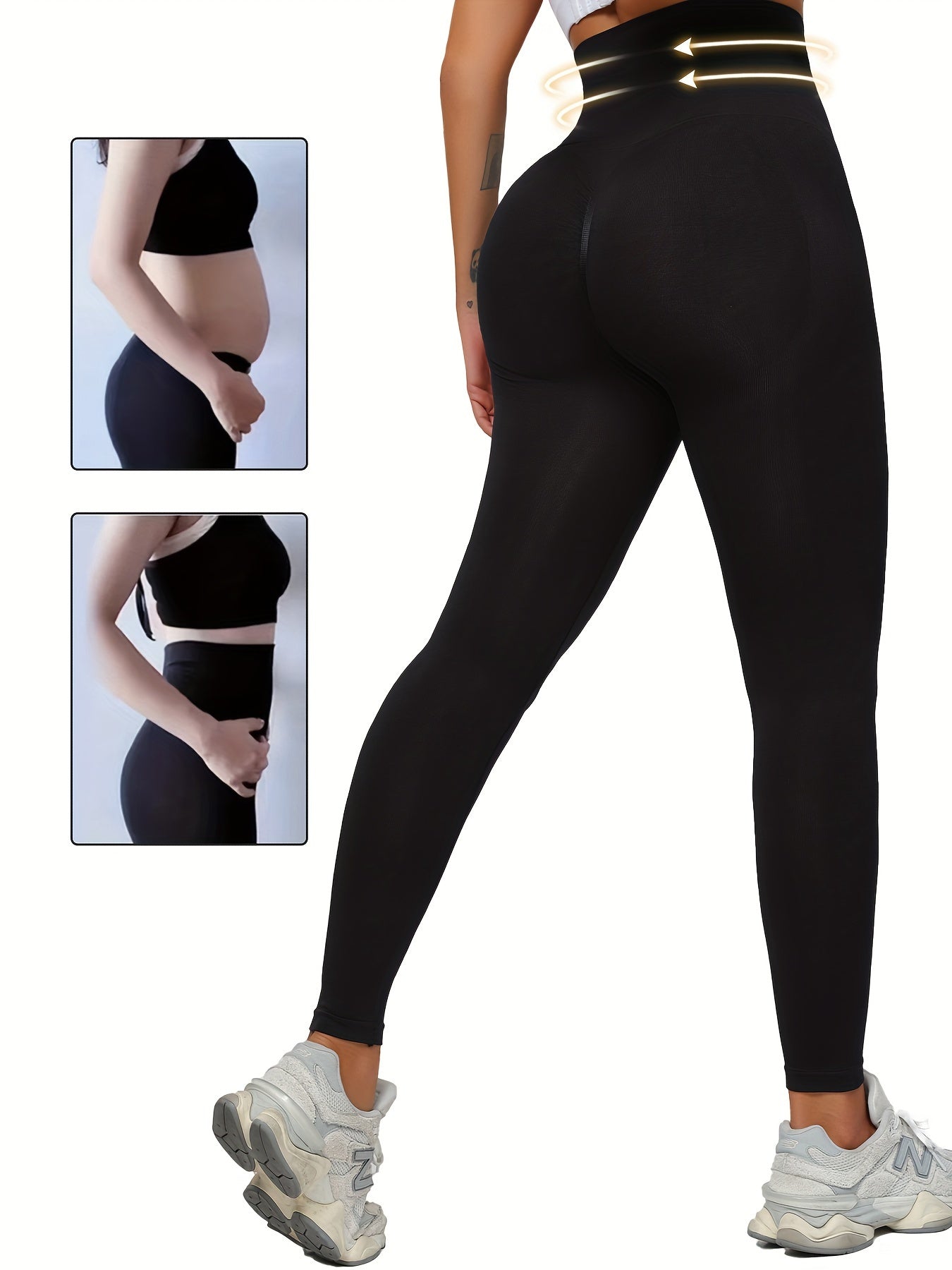 High-waist yoga leggings for women with tummy control and butt lift, stretchy nylon blend in elegant solid color, suitable for all seasons.