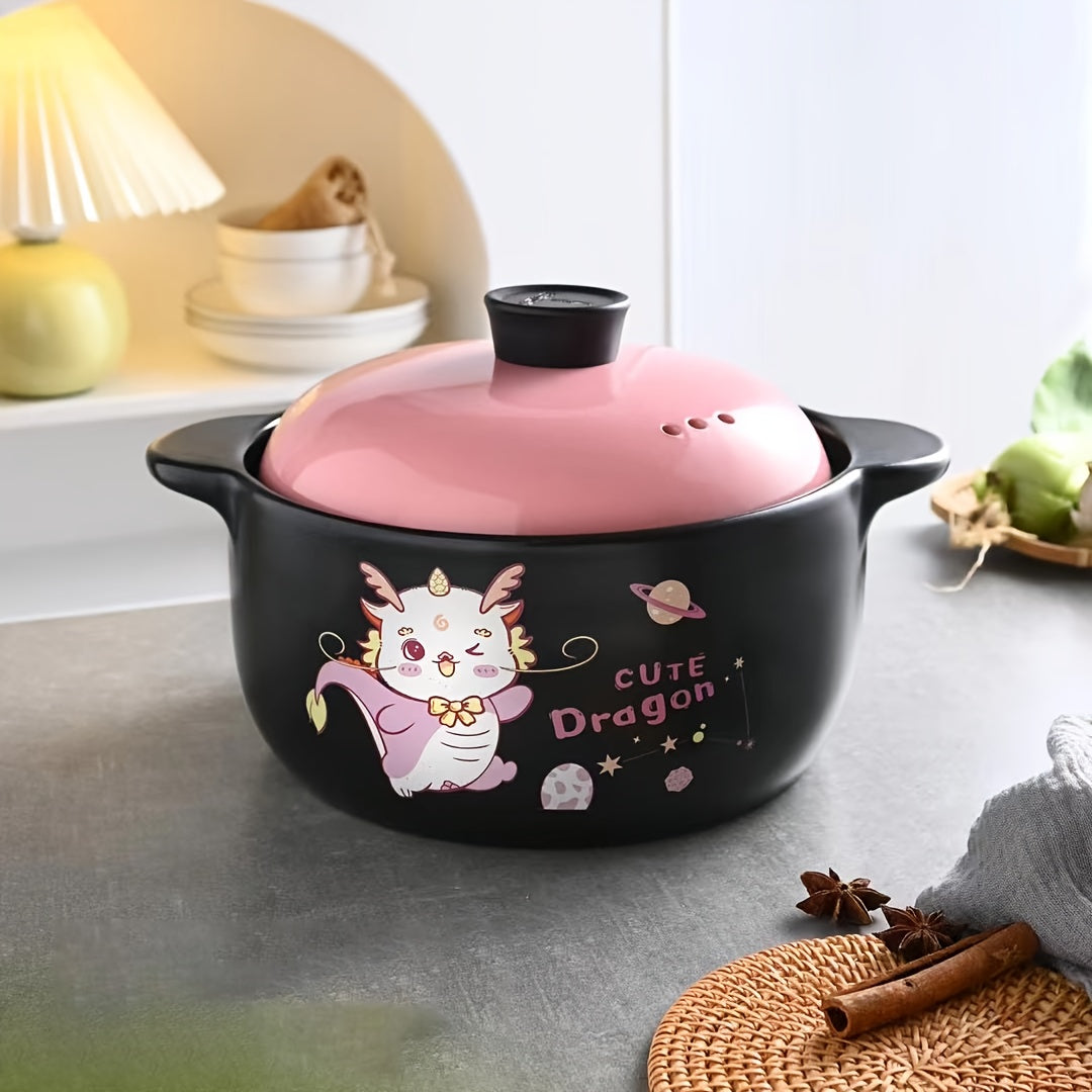 Cookware set including a ceramic soup pot, clay cooking pot, and casseroles with cartoon pattern stew pottery, ideal for making hot pot and soup dishes.