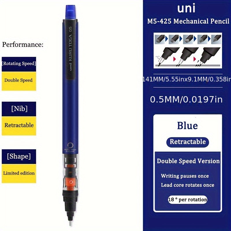 KURUTOGA Erasable Mechanical Pencil M5-452, 0.5mm HB Lead, Rotating Action for Smooth Writing - Perfect for Daily Office Use