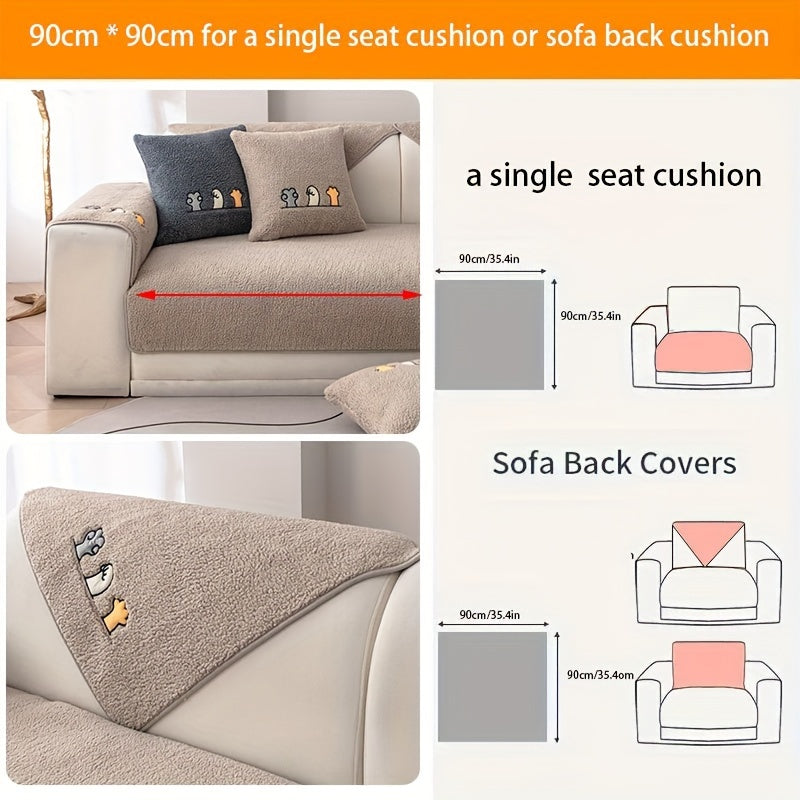 Plush Shearling Sofa Cover with Animal Embroidery - Pet-Friendly, Non-Slip Protector for All Sofa Sizes - Soft Decor for Living Room, Bedroom, Office.