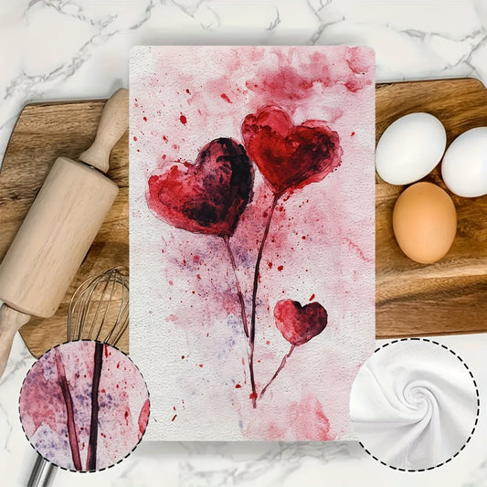 Pair of luxurious kitchen towels, ideal for Valentine's Day festivities. These ultra-soft towels are highly absorbent and perfect for drying dishes or hands. They make a great addition to holiday decorations and are machine washable for easy cleaning.