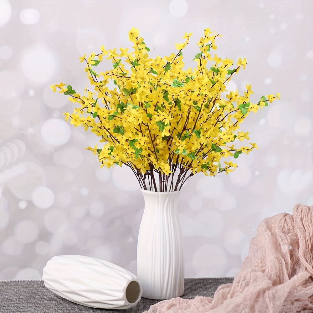 10/16pcs 25.5inch/65cm Yellow Fake Winter Jasmine Artificial Flowers for Indoor/Outdoor Decoration, Wedding, Home, Bedroom, Yard, Summer