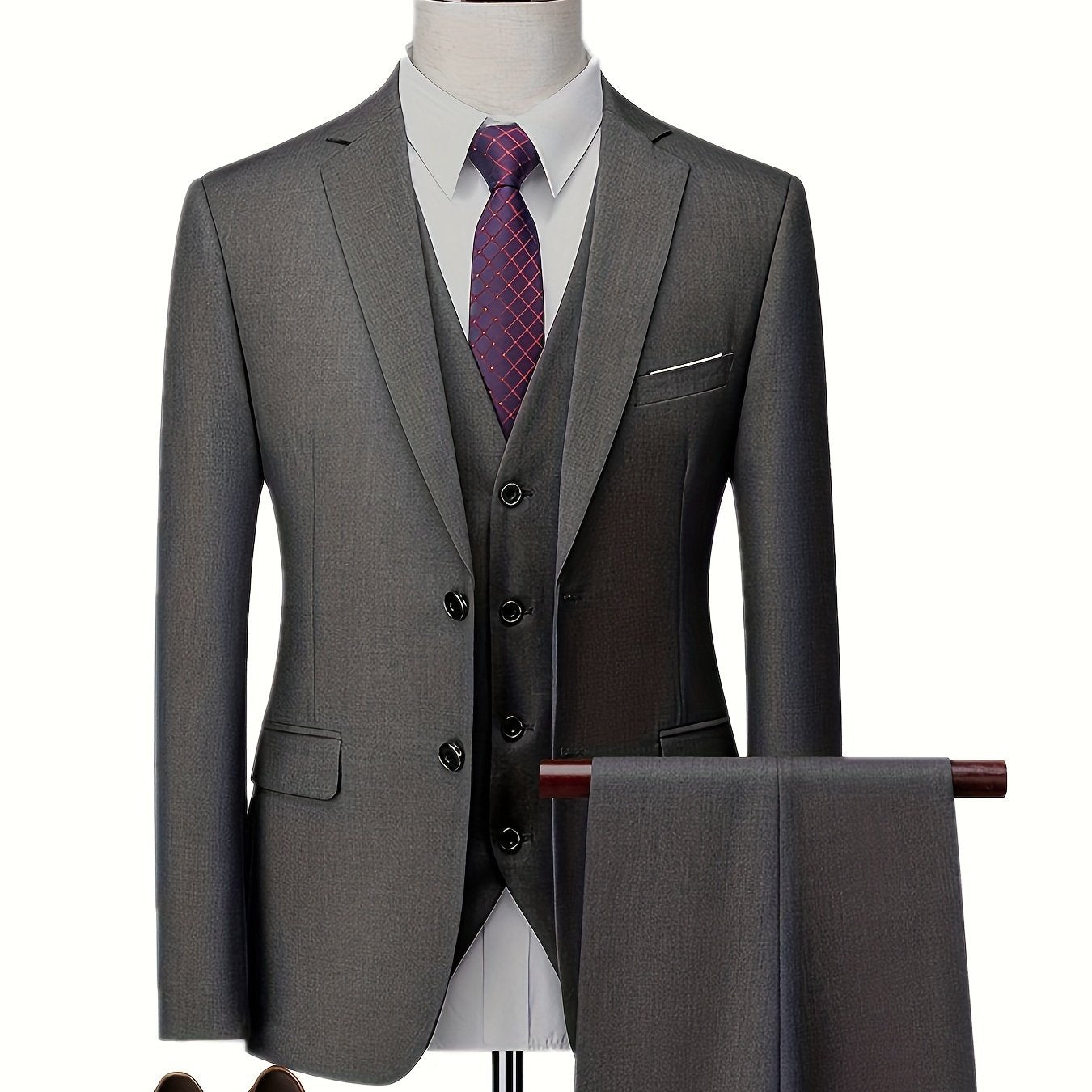 2024 Fashion New Men's Stretch Fabric Business 3pcs Set: Slim Fit Suit, Trousers, Waistcoat