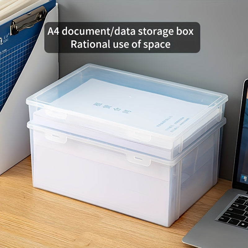 Transparent A4 size plastic document box for storing papers, certificates, and other documents in offices and homes. Perfect for school and home office storage supplies.