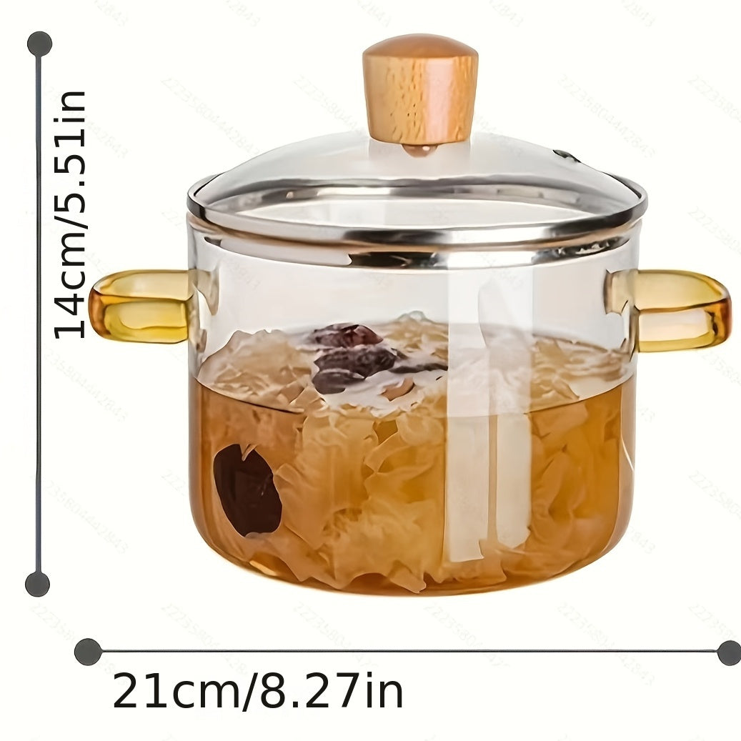 [Top Pick] 1.5 Liter/52 Ounce Borosilicate Glass Soup Pot with Yellow Handle - High Heat Resistant Clear Cooking Pot with Lid - Ideal for Use on Stove and in Oven