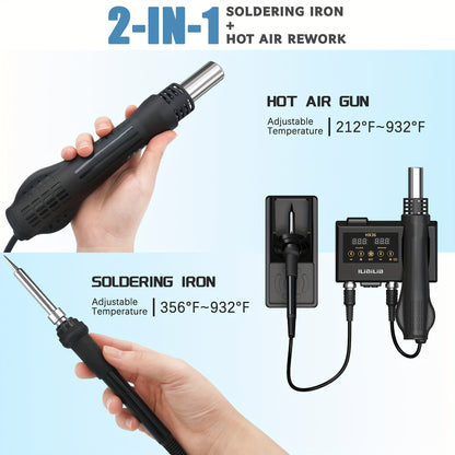 ILIBILIB 2-in-1 Soldering Station Kit with Hot Air Rework and Soldering Iron, ABS Material, 220-240V Power Supply, European Standard Plug, Digital Temperature Correction, Sleep Function, No