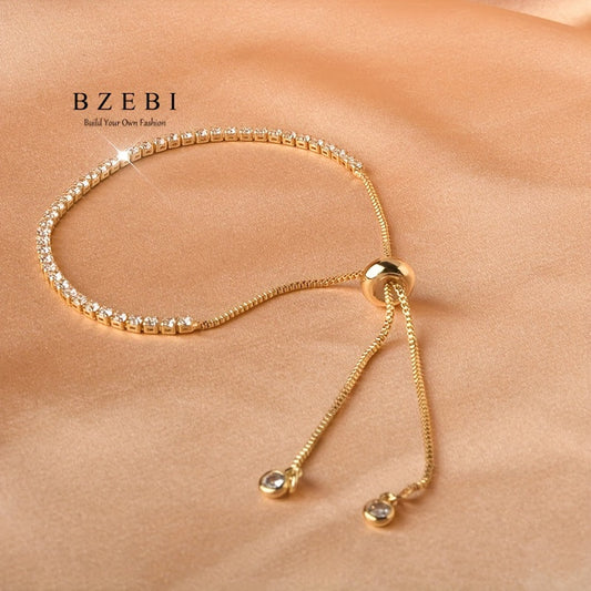 BZEBI Vintage Elegant 18K Golden Plated Synthetic Zirconia Bracelet made of Titanium Steel. Suitable for All-Season wear and perfect for daily use or as a gift for special occasions like Christmas, Birthdays, Halloween, Mother's Day, or Valentine's Day.