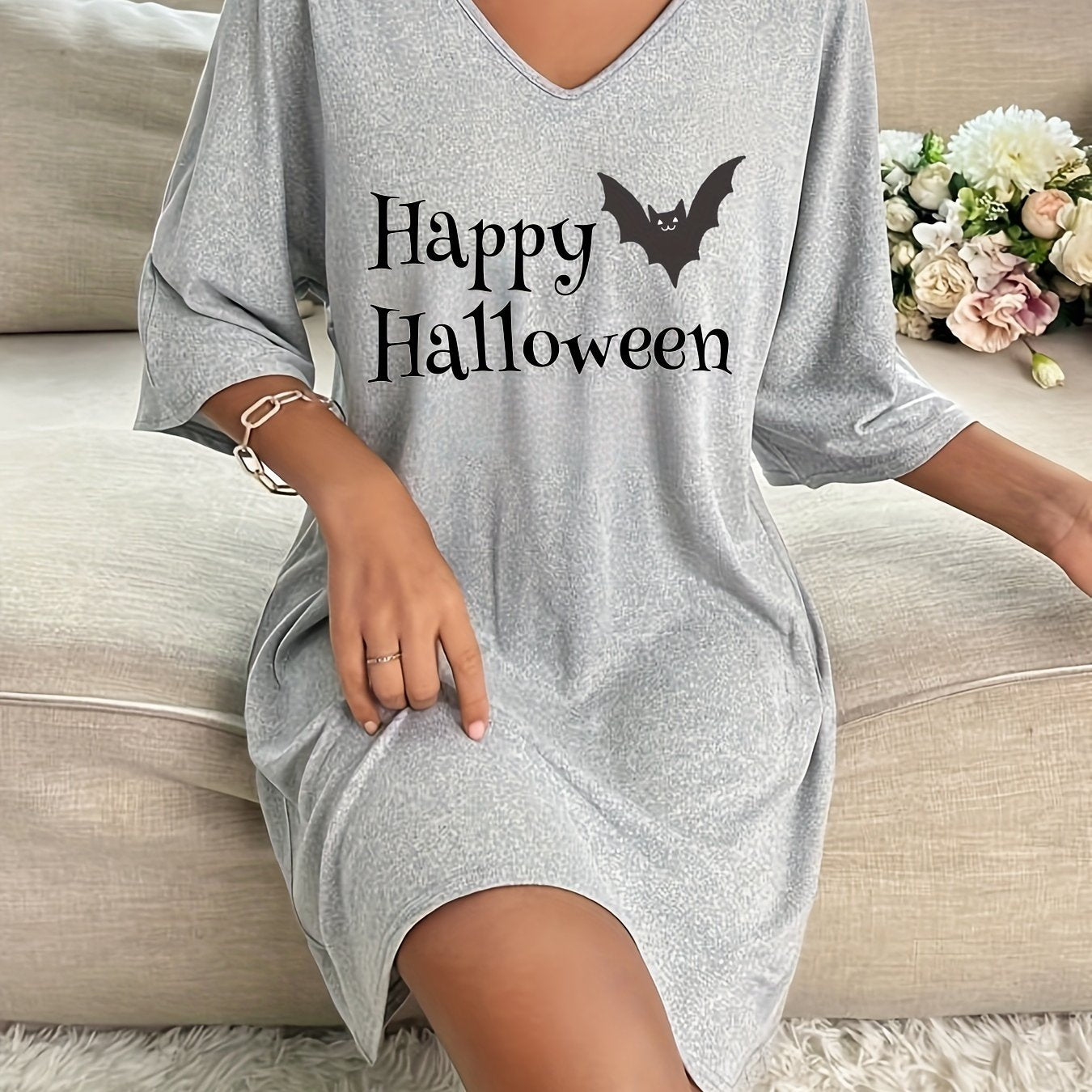 Soft and comfy lounge dresses with letter print, perfect for fall and winter.